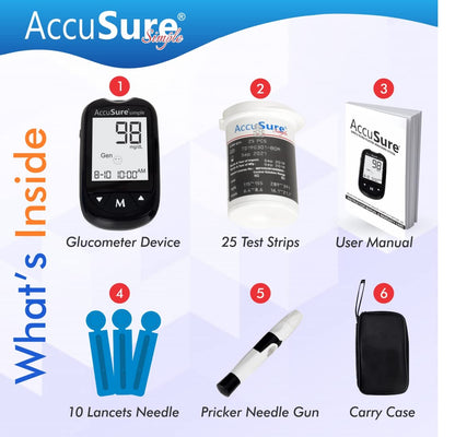 AccuSure Instant Digital Simple Glucometer Kit |with 25 Strips,10 Lancet,1 Lancing device for Accurate Blood Glucose Sugar Testing Machine