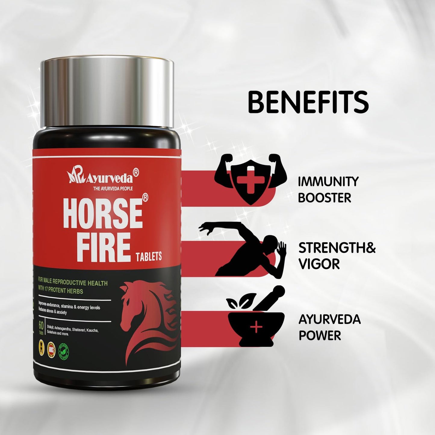 A R Ayurveda Horse Fire Tablets for Men| Ayurvedic Medicine - For Stamina, Muscle Growth, Immunity & Overall Wellbeing| Horse Fire Tablet (Pack of 60)