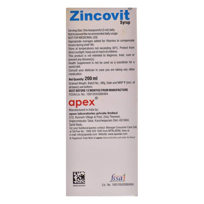 Zincovit - Bottle of 200 ml Syrup