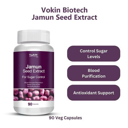 Vokin Biotech Jamun Seed Extract 90 Capsules Good for Heart & Liver, Promotes Healthy Digestion, Lower Blood Sugar, Helps in Detoxification For Men & Women