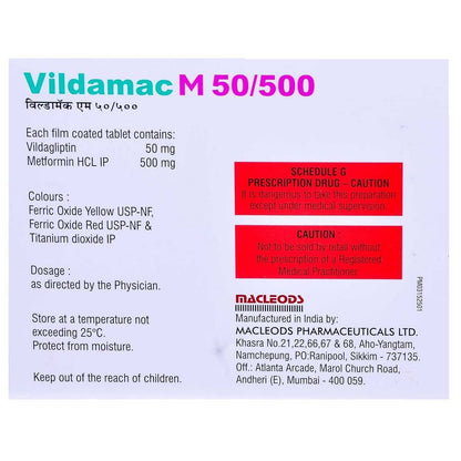 Vildamac M 50/500MG - Strip of 15 Tablets