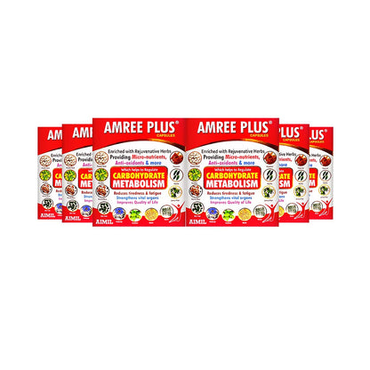 AIMIL Amree Plus Capsules - 20 Capsules (Pack of 4) | Natural Carbohydrate Metabolizer | Strengthens Vital Organs | Contains Micronutrients & Antioxidants | Karela, Methi and More