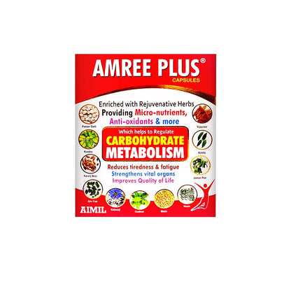 AIMIL Amree Plus Capsules - 20 Capsules (Pack of 4) | Natural Carbohydrate Metabolizer | Strengthens Vital Organs | Contains Micronutrients & Antioxidants | Karela, Methi and More