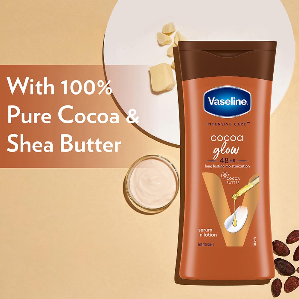 Vaseline Cocoa Glow Serum In Lotion, 400 ml | 100% Pure Cocoa & Shea Butter for Glowing & Soft Skin