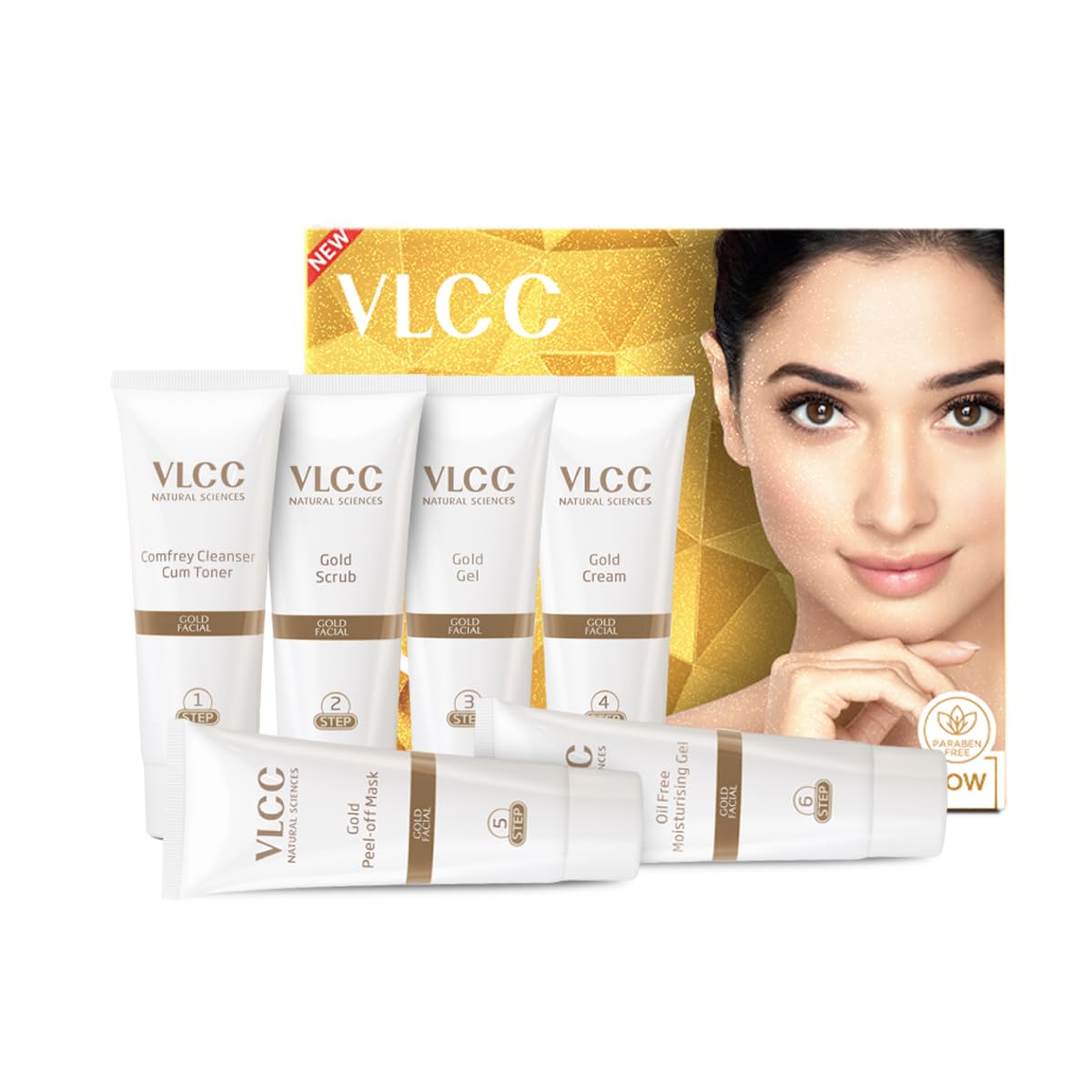 VLCC Gold Facial Kit, Bright & Glowing Skin - 60g | Pamper your Skin for a Luminous Glow | Parlour Glow with 24K Gold Bhasma, Rose Extracts, Turmeric & Aloe Vera.