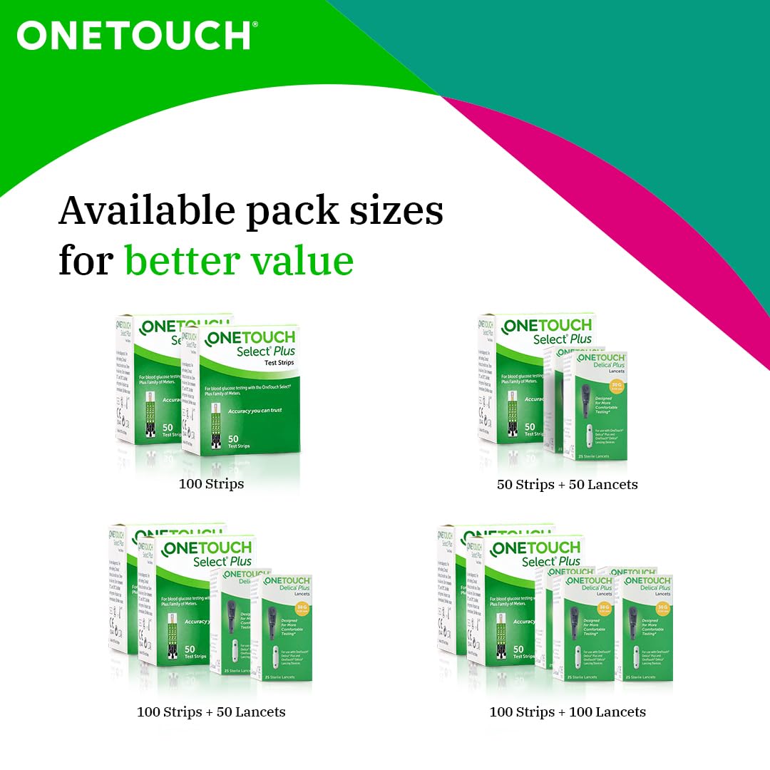 OneTouch Select Plus Test Strips | Pack of 50 Strips | Blood Sugar Test Machine Testing Strips | Global Iconic Brand | For use with OneTouch Select Plus Simple Glucometer