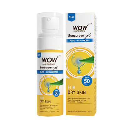 WOW Skin Science Sunscreen Gel For All Skin Types | SPF 55 PA++++ | With Glutathione & Aloe Vera Extract | Lightweight | Quick Absorbing | No White Cast | UVA & UVB Protection | 10 ml