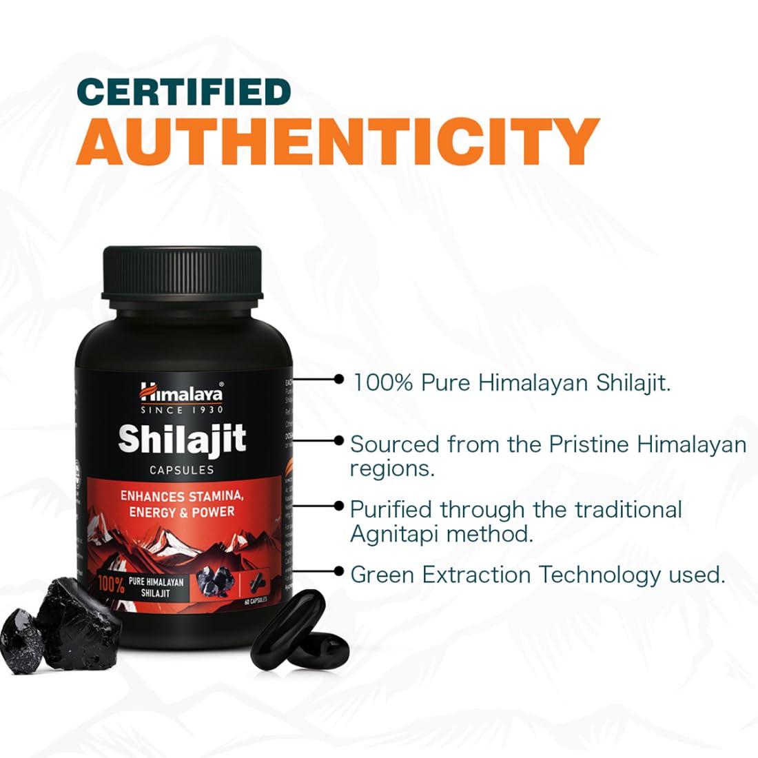 Himalaya Shilajit | 100% Pure Himalayan Shilajit I 60 Capsules | Enhances Stamina, Energy, and Power | Supports Healthy Testosterone Levels