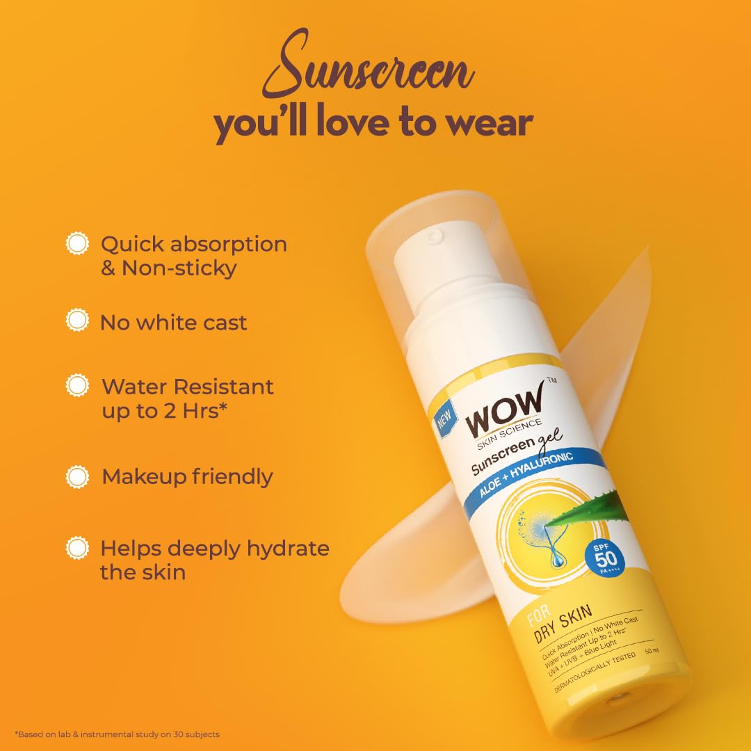 WOW Skin Science Sunscreen Gel For All Skin Types | SPF 55 PA++++ | With Glutathione & Aloe Vera Extract | Lightweight | Quick Absorbing | No White Cast | UVA & UVB Protection | 10 ml