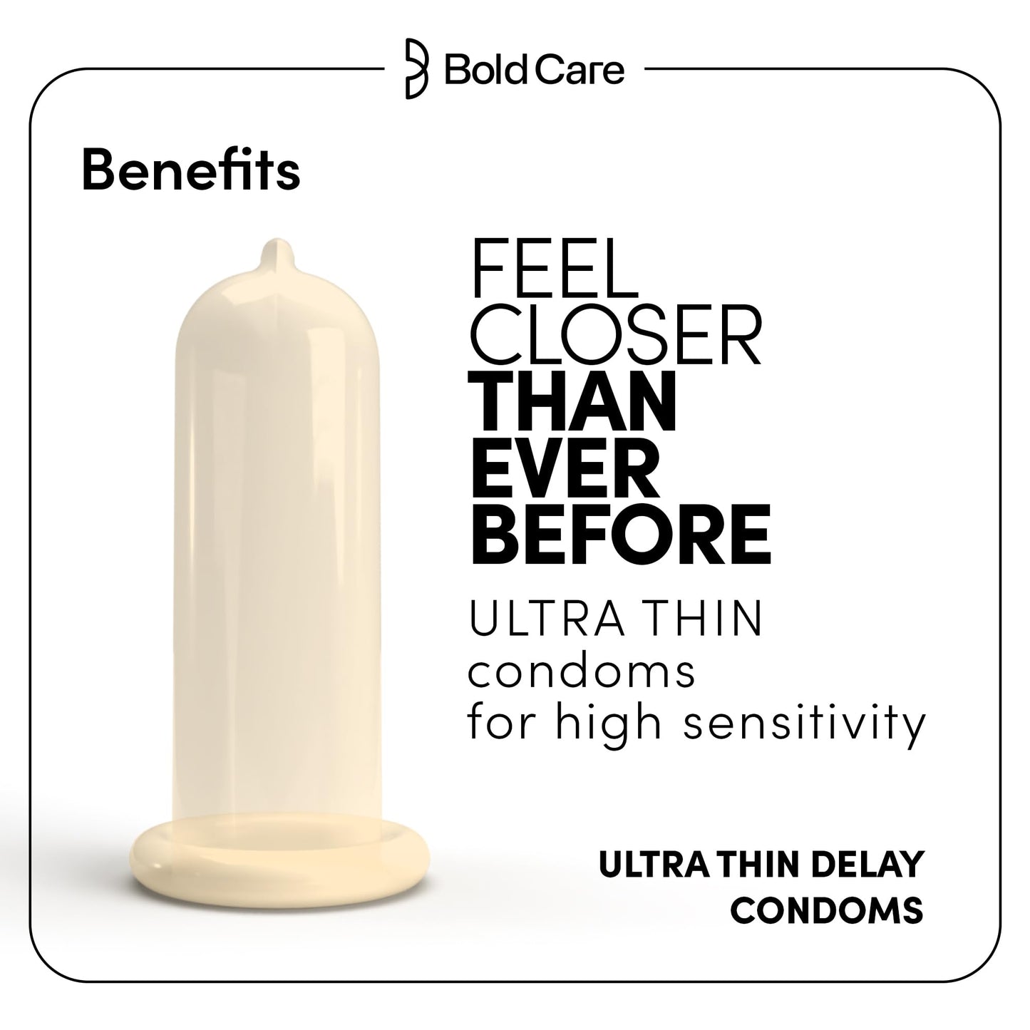 Bold Care Ultra Thin Lubricated Condoms (Pack Of 10) For Men With Disposable Pouches And 4.5% Benzocaine | 60 Microns | Paraben Free | Close Fit Barely There Condom | Transparent Extra Thin Condom