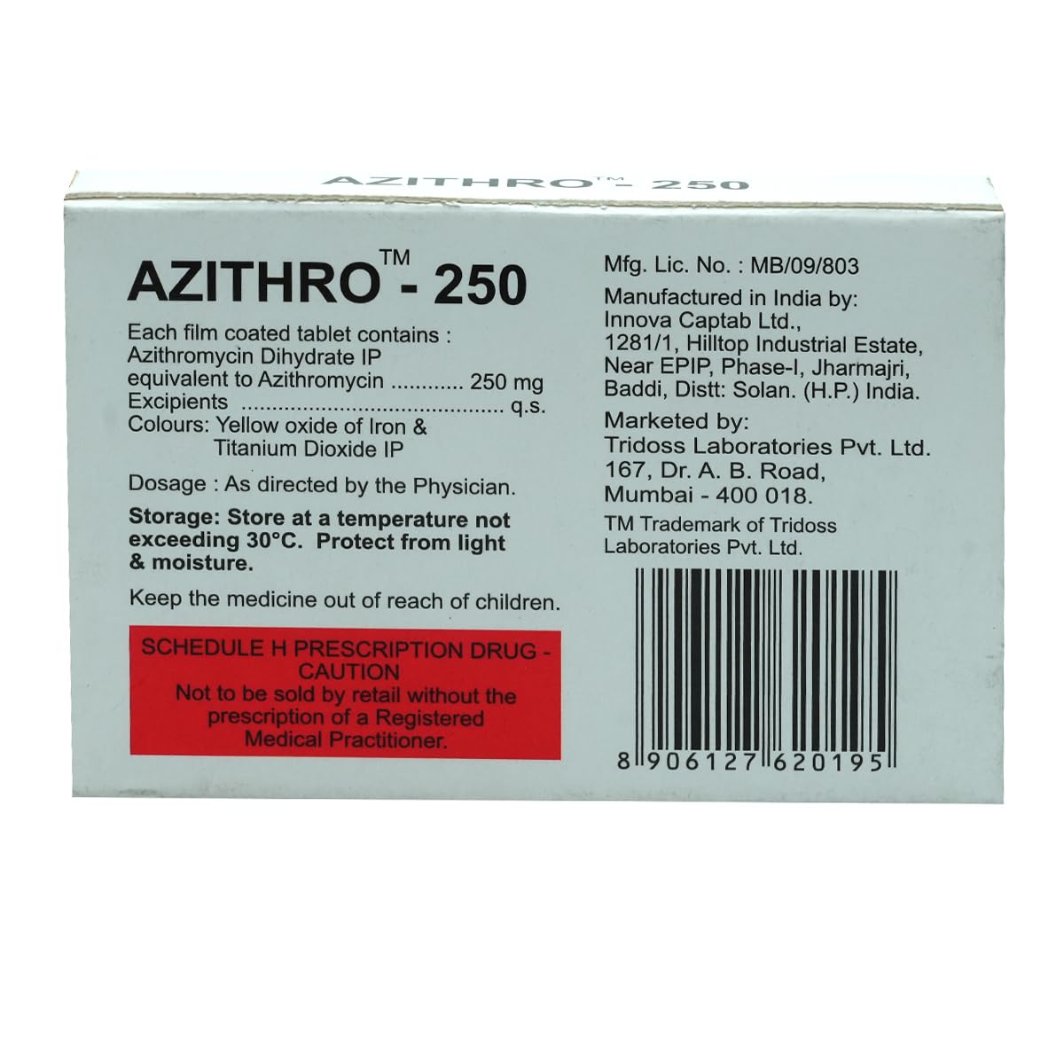 AZITHRO-250 - Strip of 6 Tablets