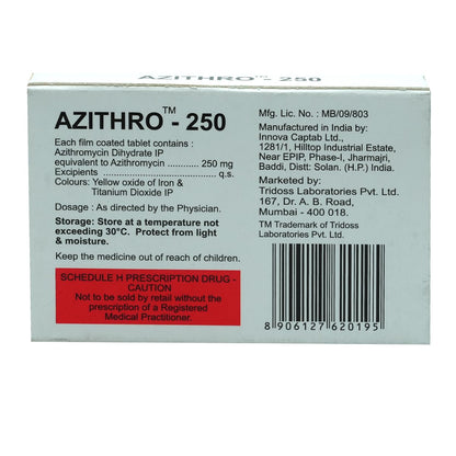 AZITHRO-250 - Strip of 6 Tablets