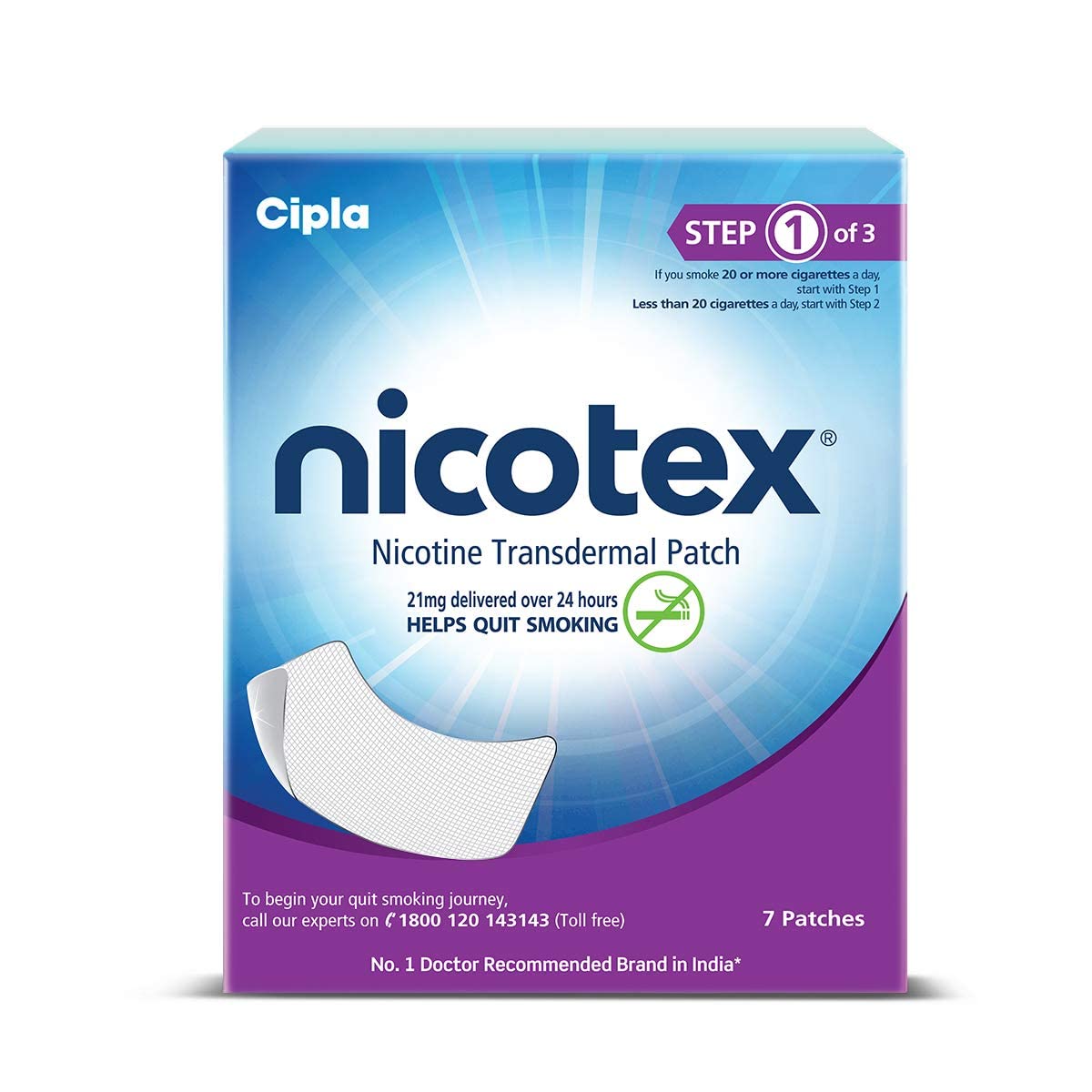 Cipla Nicotex Nicotine Transdermal Patch | Helps to Quit Smoking | WHO - Approved Therapy | 7 Patches (Step 2-14mg)