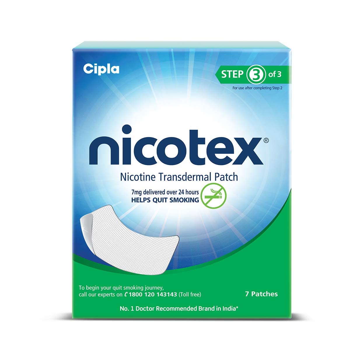 Cipla Nicotex Nicotine Transdermal Patch | Helps to Quit Smoking | WHO - Approved Therapy | 7 Patches (Step 2-14mg)