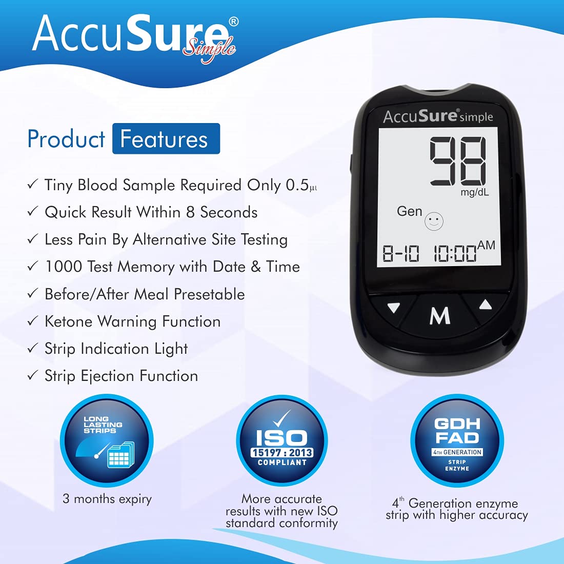 AccuSure Instant Digital Simple Glucometer Kit |with 25 Strips,10 Lancet,1 Lancing device for Accurate Blood Glucose Sugar Testing Machine