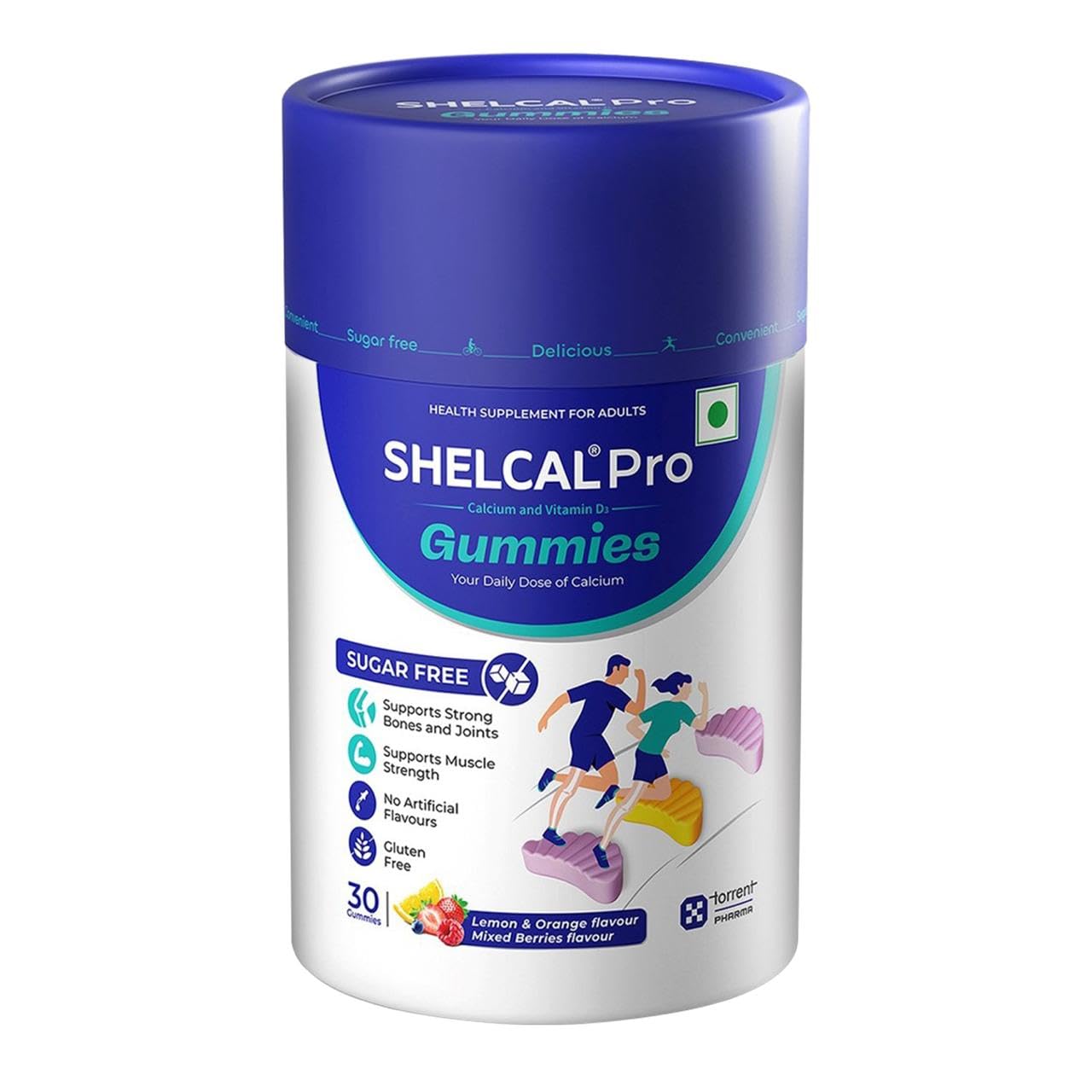 Shelcal Pro Calcium & Vitamin D3 Sugar Free Gummies | Supports Strong Bones & Joint| Lemon & Orange & Mixed Berries Flavours (30 Gummies) x Pack of 4