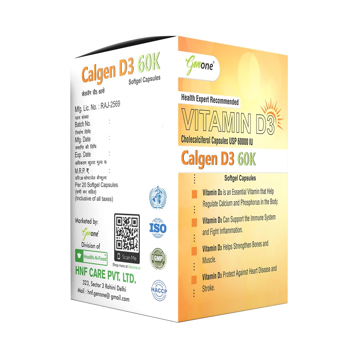 GenOne Calgen D3 Vitamin D3 Capsule for boosting immunity, Healthy bones and Strong muscles (20 Caps)