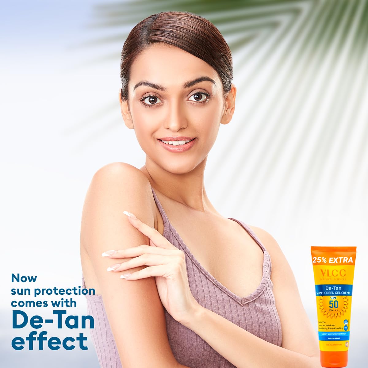 VLCC De-Tan SPF 50 PA+++ Sunscreen Gel Crème - 100g | With Cucumber, Carrot, and Saxifraga Extracts | Enhances Glow, Protects from UVA, UVB Rays, and Help Reduce Dark Patches.