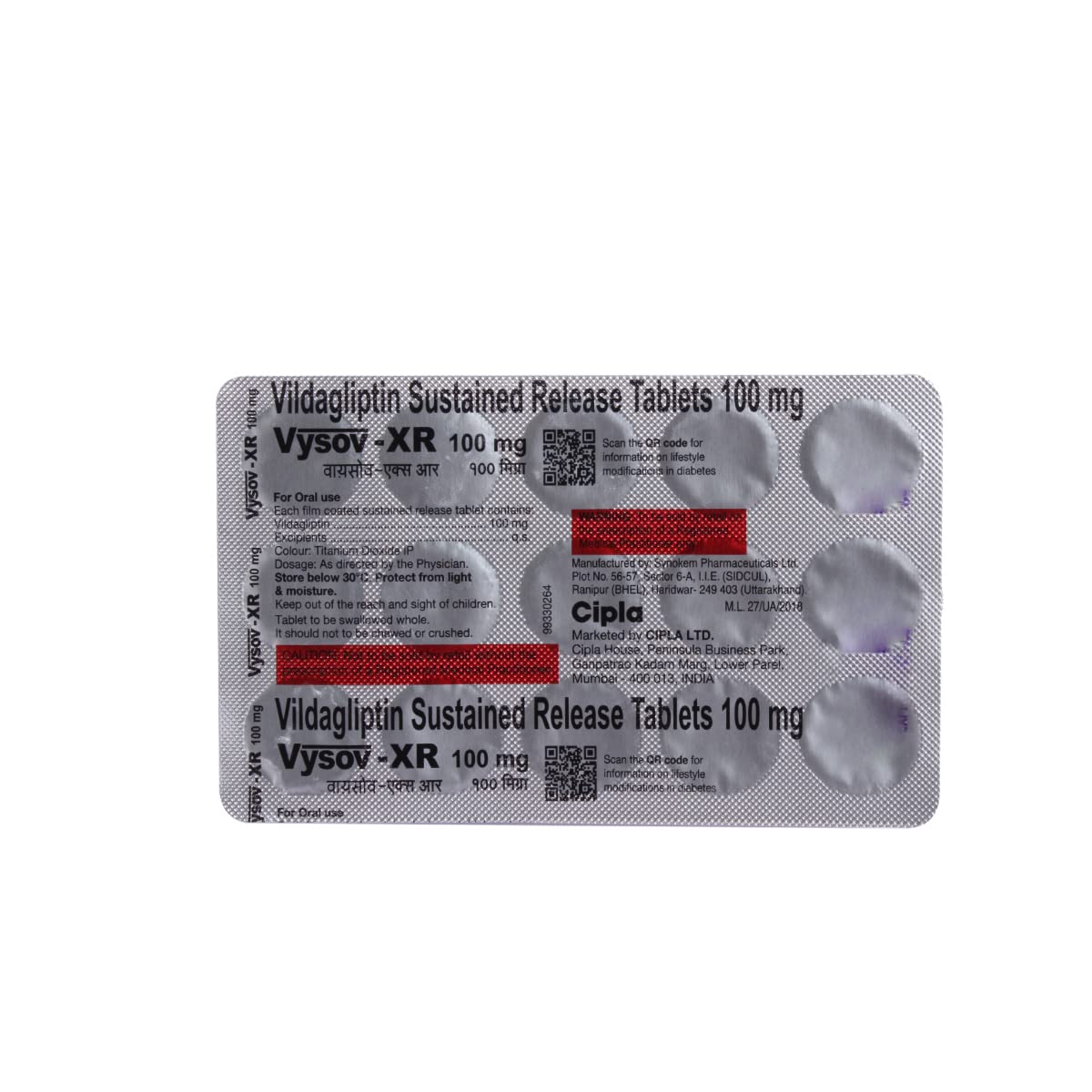 Vysov XR 100MG - Strip of 15 Tablets