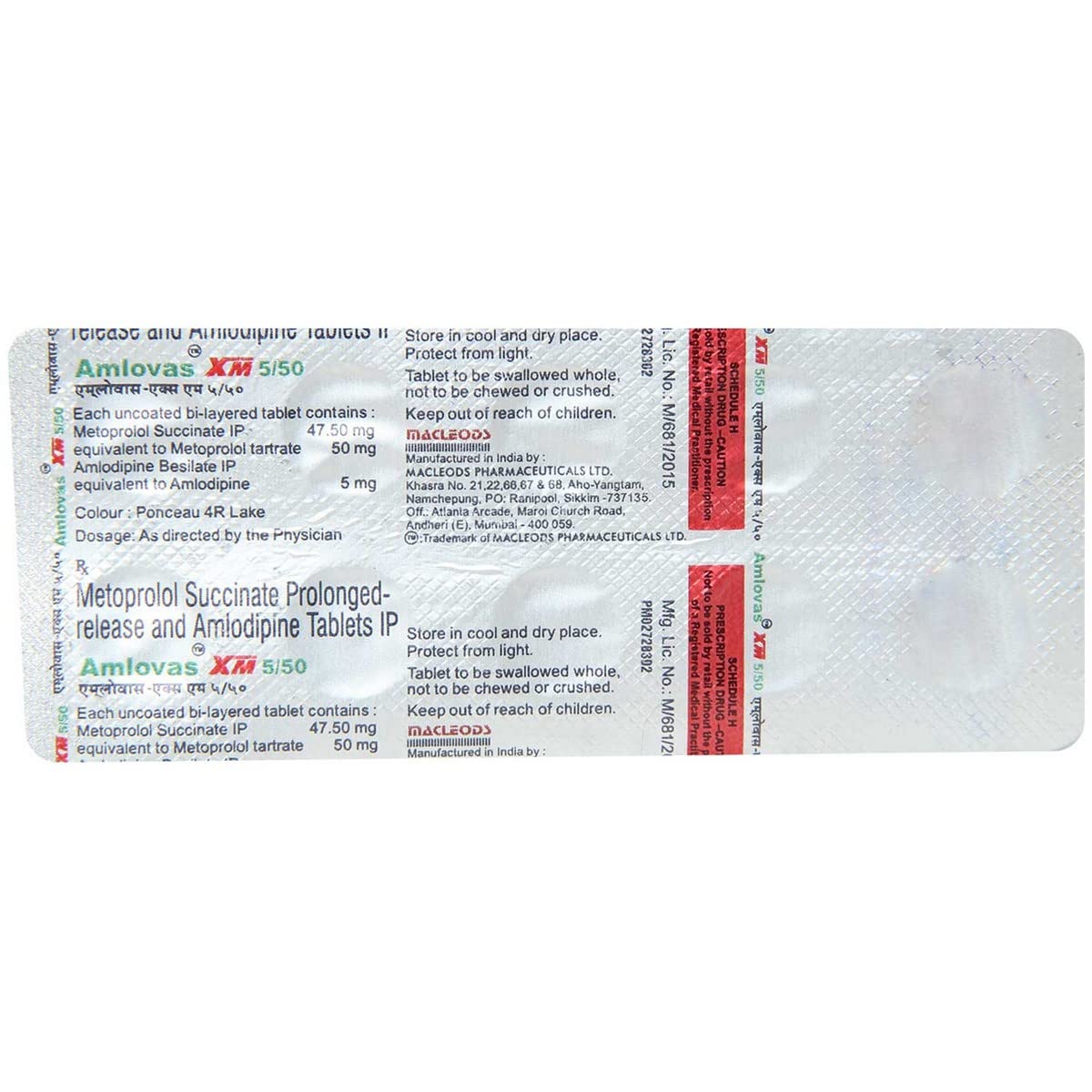 Amlovas-XM 5/50 - Strip of 10 Tablets