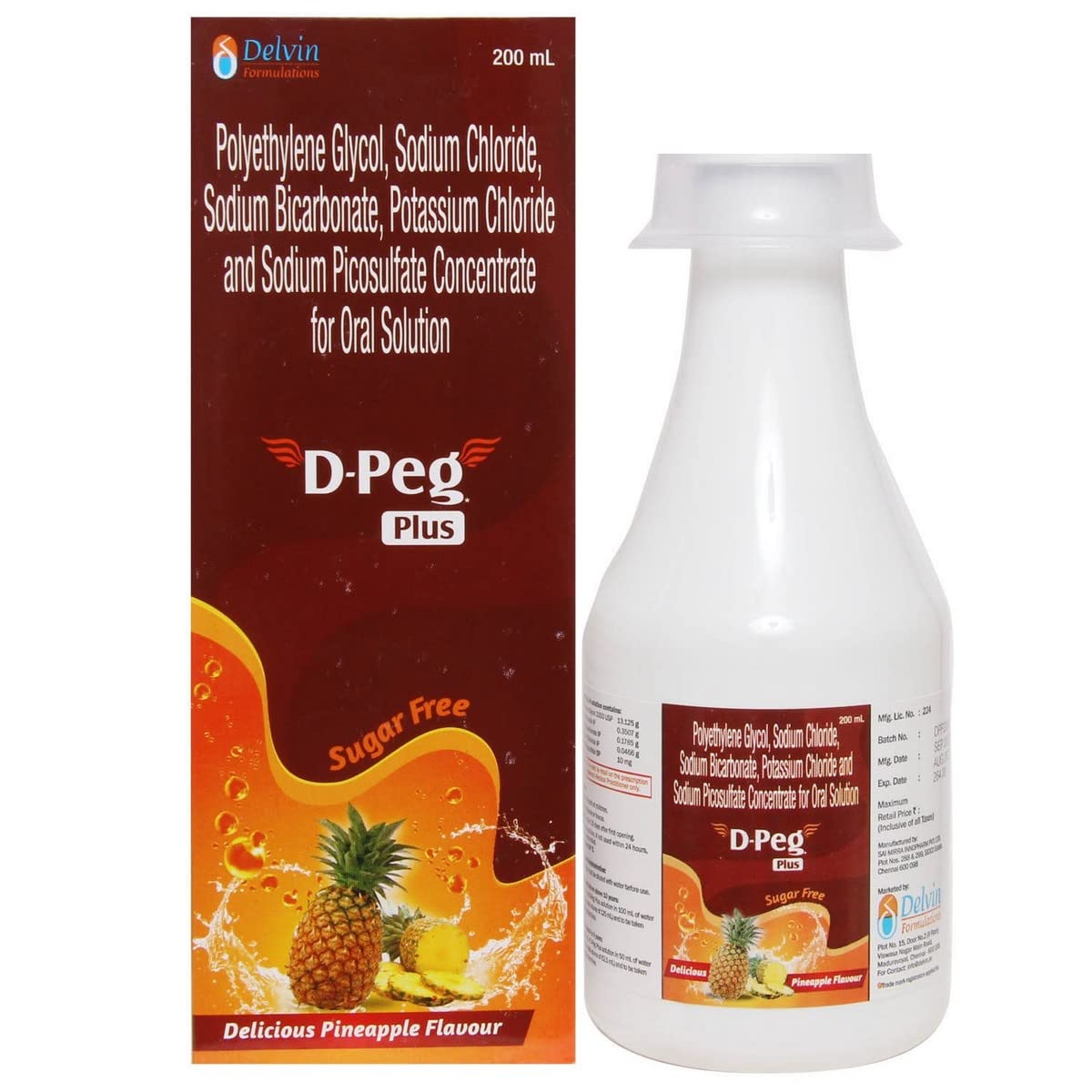 D Peg Plus - Bottle of 200 ml Sugar Free Pineapple Oral Solution