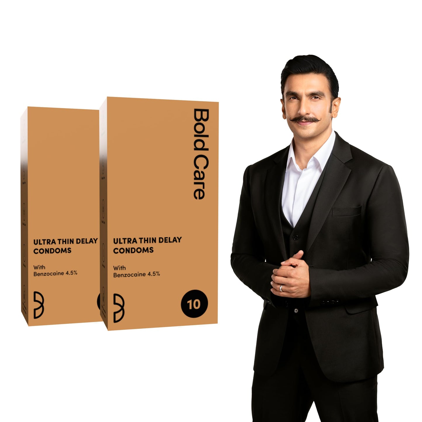 Bold Care Ultra Thin Lubricated Condoms (Pack Of 10) For Men With Disposable Pouches And 4.5% Benzocaine | 60 Microns | Paraben Free | Close Fit Barely There Condom | Transparent Extra Thin Condom