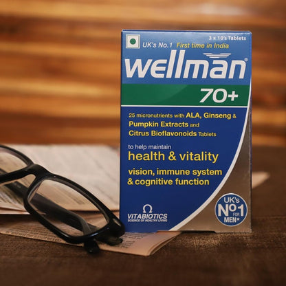 wellman 70+Multivitamin Tablets For Men-With Pumpkin Seed Extract,Vitamin D,B6,B12 & Iron,Boost Heart,Brain,Vision & Immune Health,Vegetarian Formula,Empower Your 70S With 70+ Pack Of 1,30 Tablets