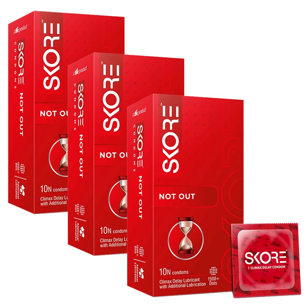 Skore Notout | Climax Delay Condoms | 1500+ Dots | Coloured | - 10 Pieces | Pack of 1