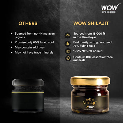 WOW Life Science Pure Himalayan Shilajit/Shilajeet Resin - 20g | Guaranteed 75%+ Fulvic Acid | Sourced from ~18,000 ft | For Stamina, Endurance & Strength | 100% Ayurvedic | Pack of 1