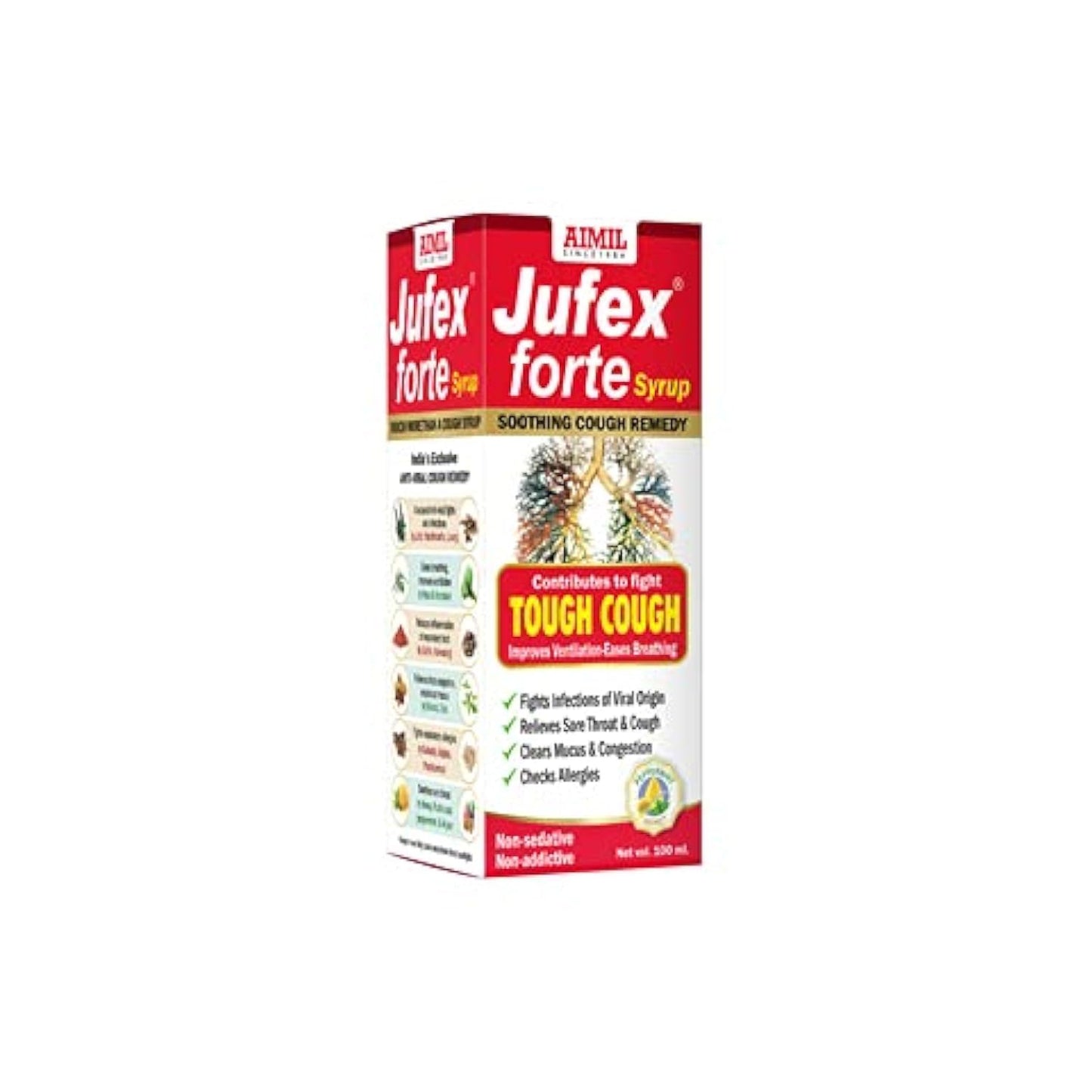 AIMIL Jufex Forte Syrup - 100ml | Ayurvedic Herbal Syrup for Tough Cough, Sore Throat, Congestion and Respiratory Wellness | Non-Alcoholic & No Drowsiness