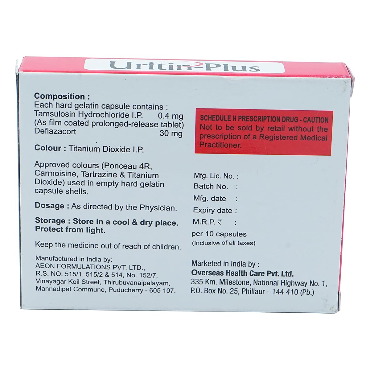 Uritin-Plus 0.4/30 - Strip of 10 Capsules