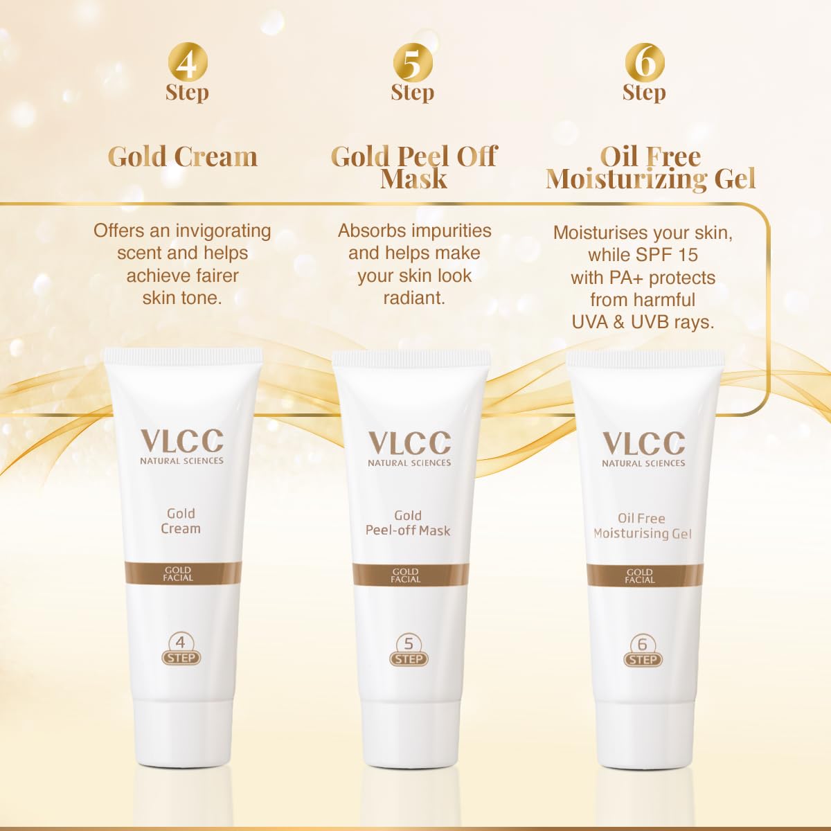 VLCC Gold Facial Kit, Bright & Glowing Skin - 60g | Pamper your Skin for a Luminous Glow | Parlour Glow with 24K Gold Bhasma, Rose Extracts, Turmeric & Aloe Vera.