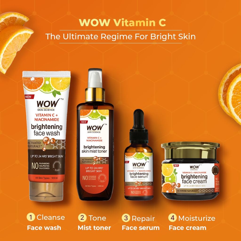 WOW Skin Science Brightening Vitamin C & Niacinamide Face Wash | For Brighter Glow | Paraben & Sulphates Free | Face Wash for Women & Men | 100 ml