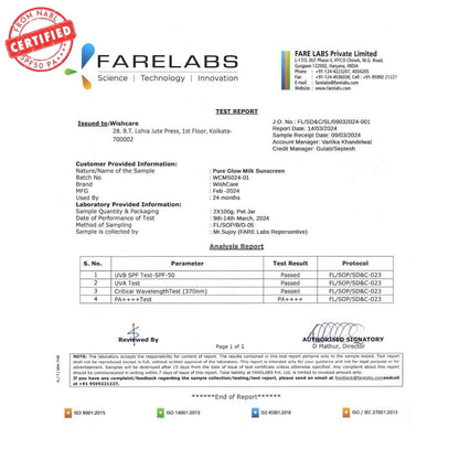 WishCare Vitamin C Pure Glow Milk Sunscreen SPF 50 PA++++ - Ultra Light Weight, Oil Free with Broad Spectrum Protection & No White Cast - 50g
