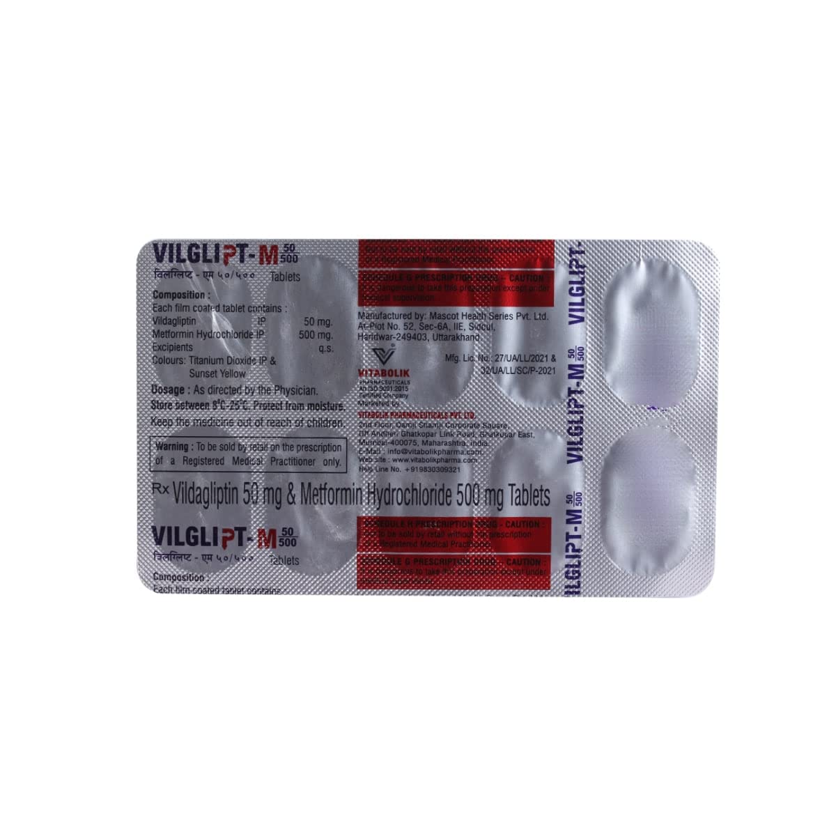 Vilglipt-M 50/500MG - Strip of 10 Tablets