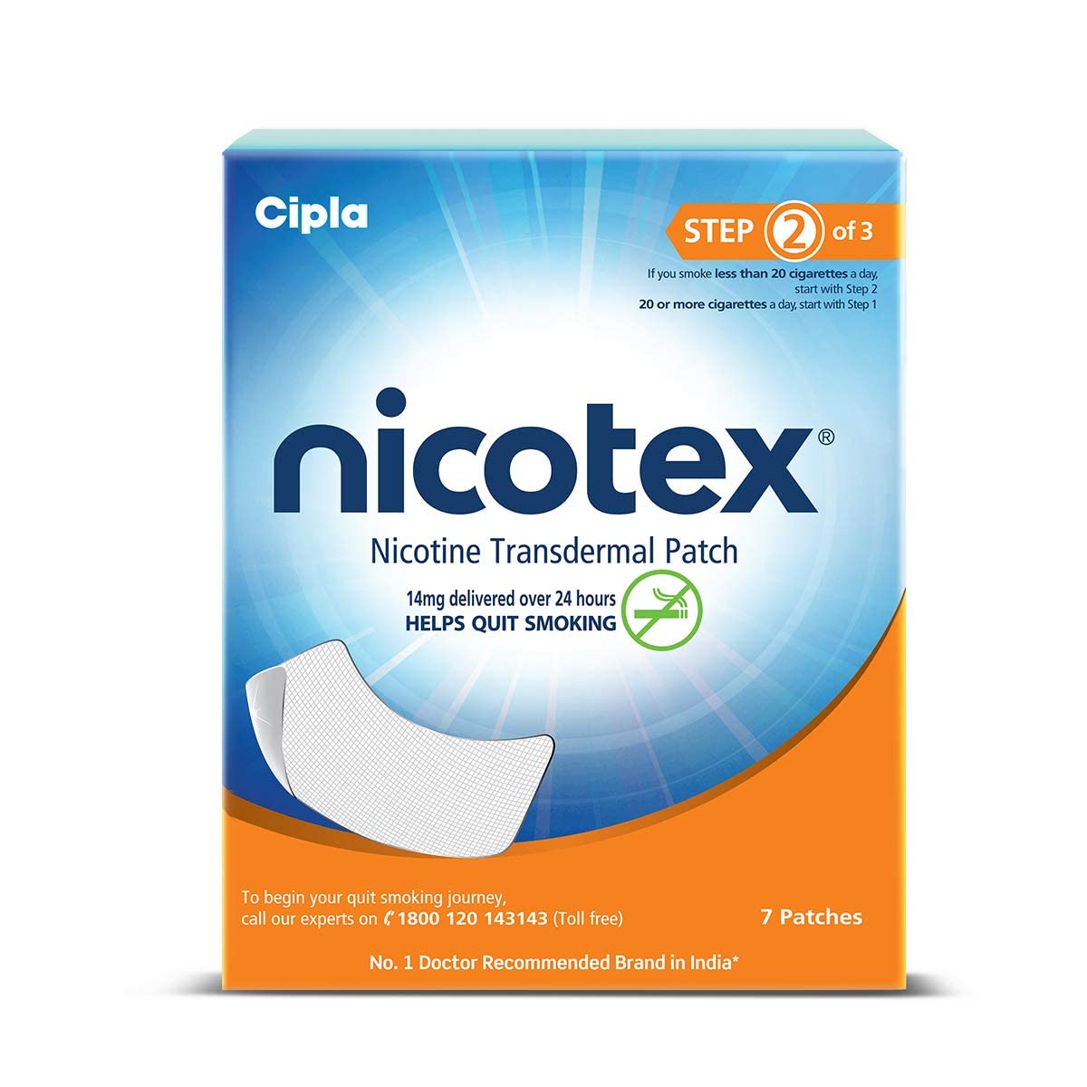 Cipla Nicotex Nicotine Transdermal Patch | Helps to Quit Smoking | WHO - Approved Therapy | 7 Patches (Step 2-14mg)