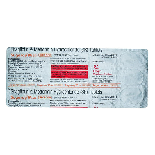 Sugaray M SR 50/1000 -Strip of 15 Tablets