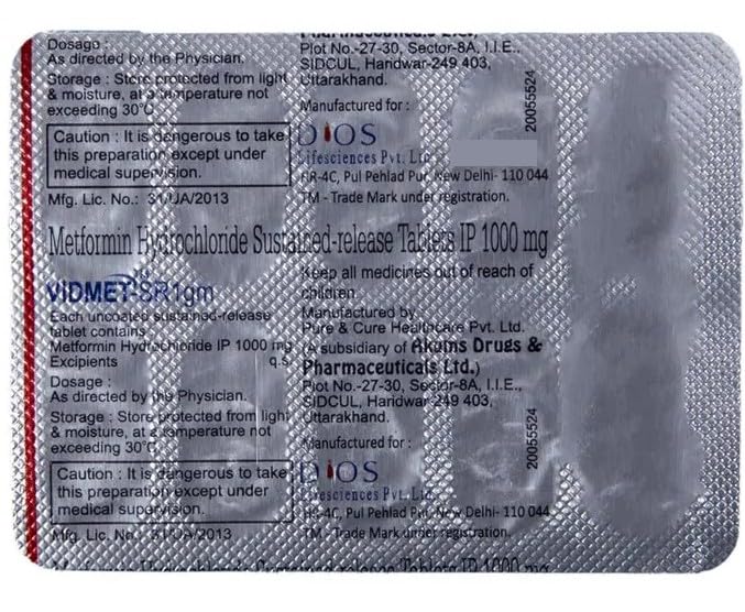 Vidmet 1000 mg SR - Strip of 10 Tablet