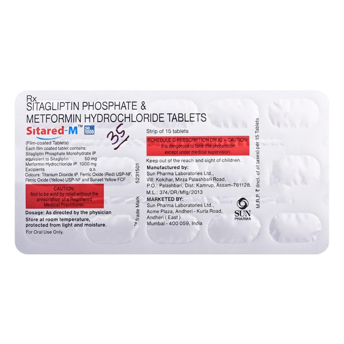 Sitared M 50/1000 - Strip of 15 Tablets