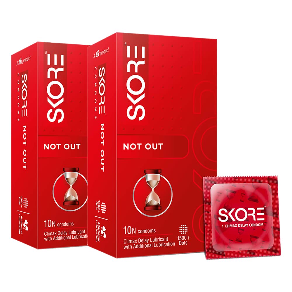 Skore Notout | Climax Delay Condoms | 1500+ Dots | Coloured | - 10 Pieces | Pack of 1