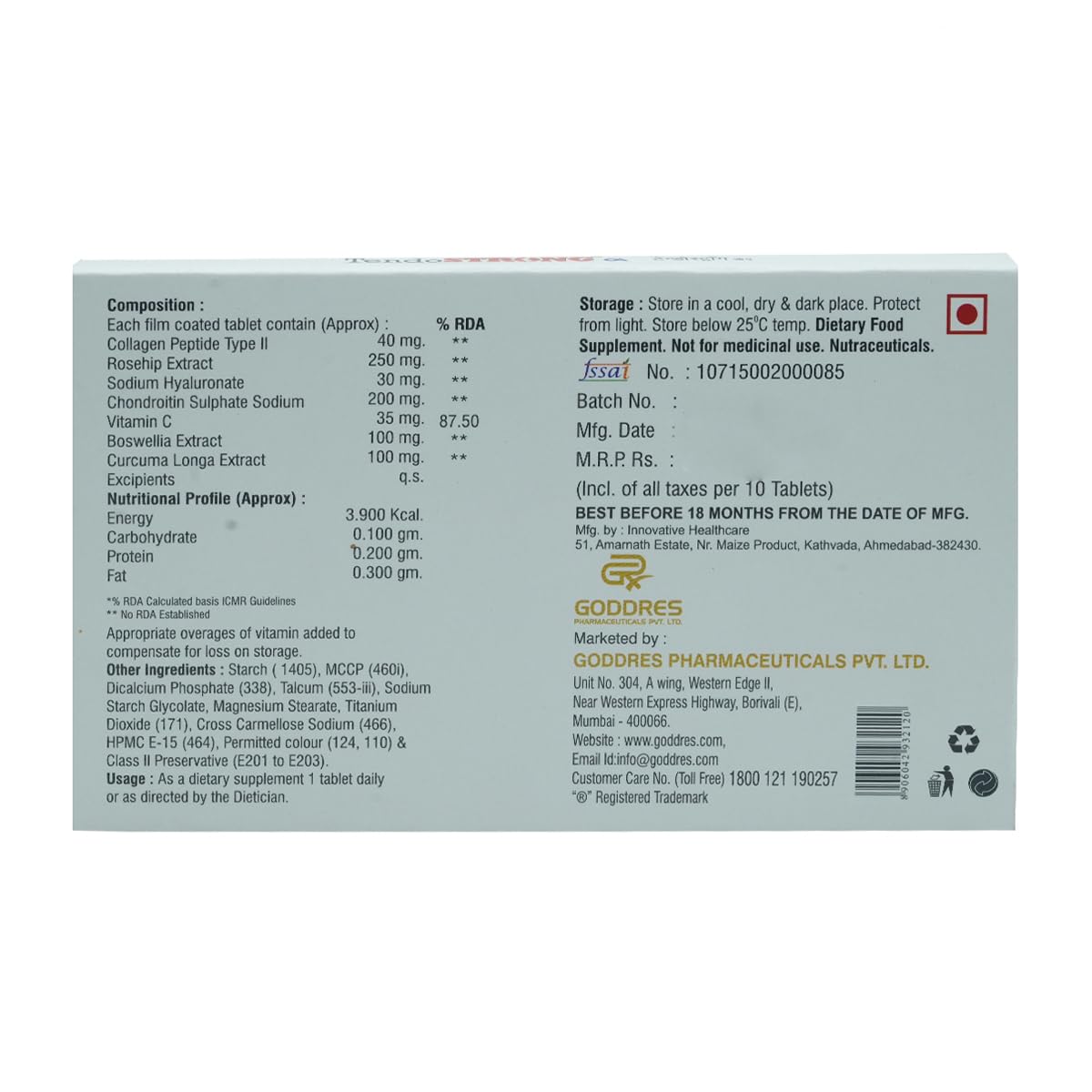 Tendostrong OA - Strip of 10 Tablets