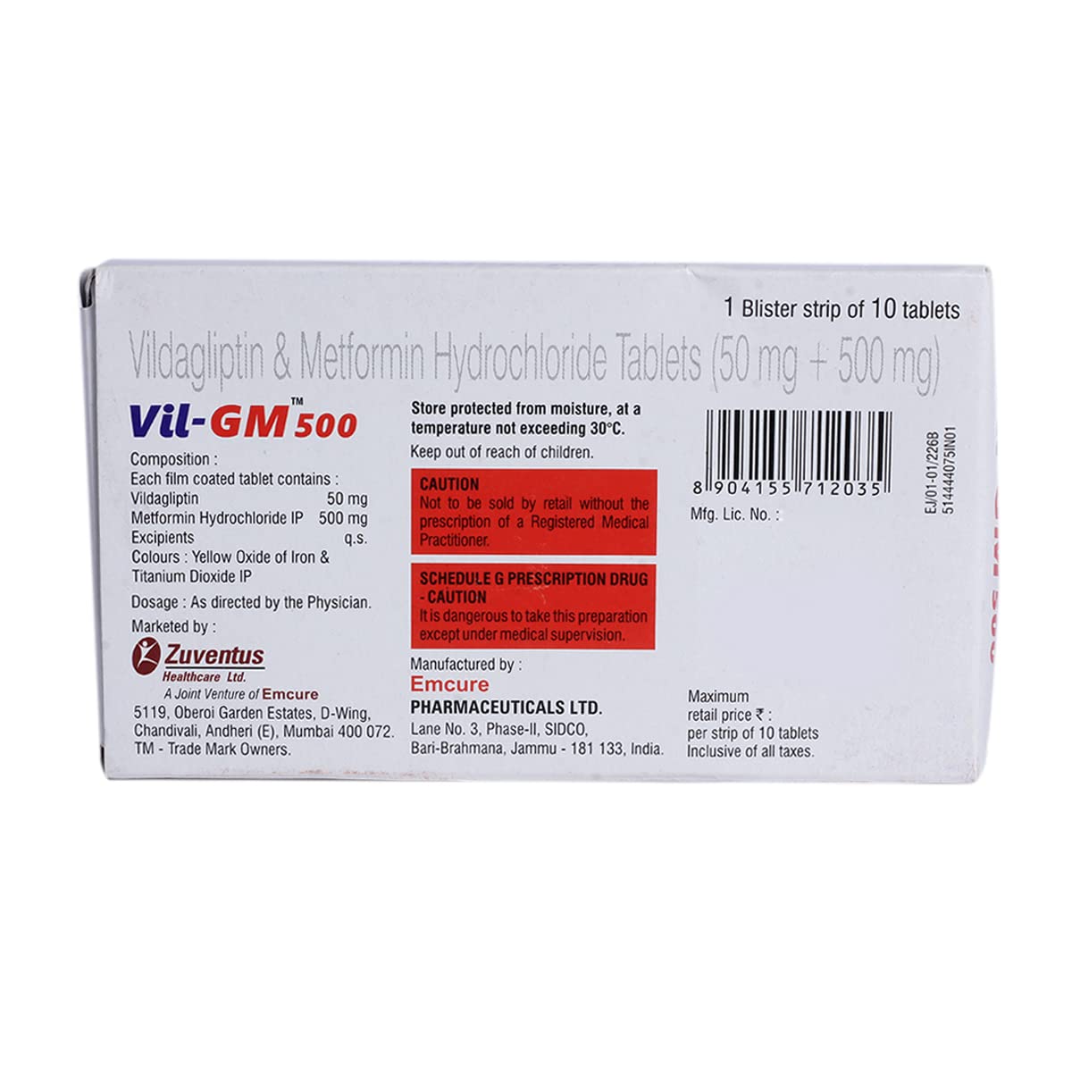 Vil-Gm 500/50MG - Strip of 10 Tablets