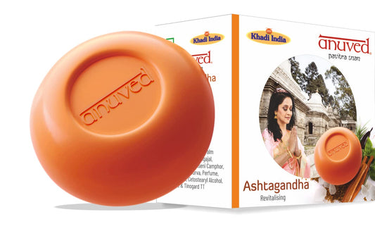 Anuved Ashtagandha Soap | Pack of 3 | 125g Each | Stress-Relief & Revitalizing Bath Soap | Contains 8 ancient Indian herbs | Enriched with Rishikesh Gangajal | Divine Fragrance for Men and Women