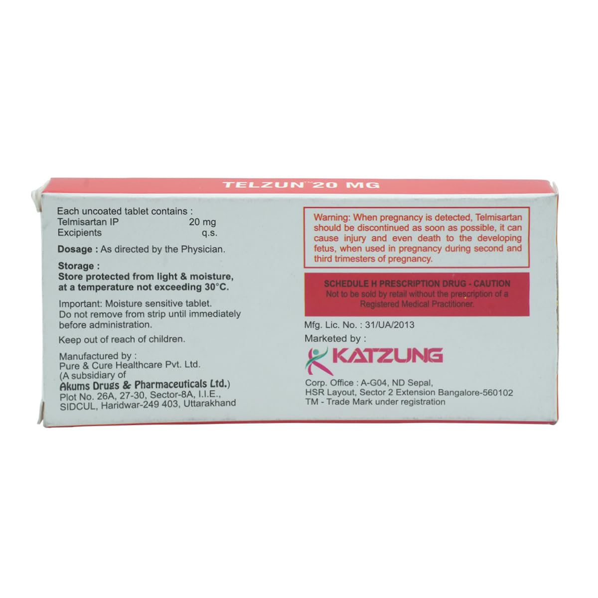 Telzun 20 mg -Strip of 10 Tablets