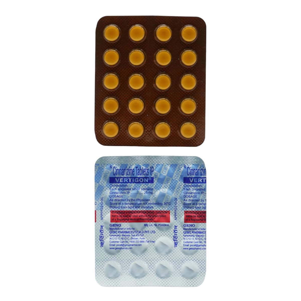 Vertigon 25 mg-Strip of 20 Tablets