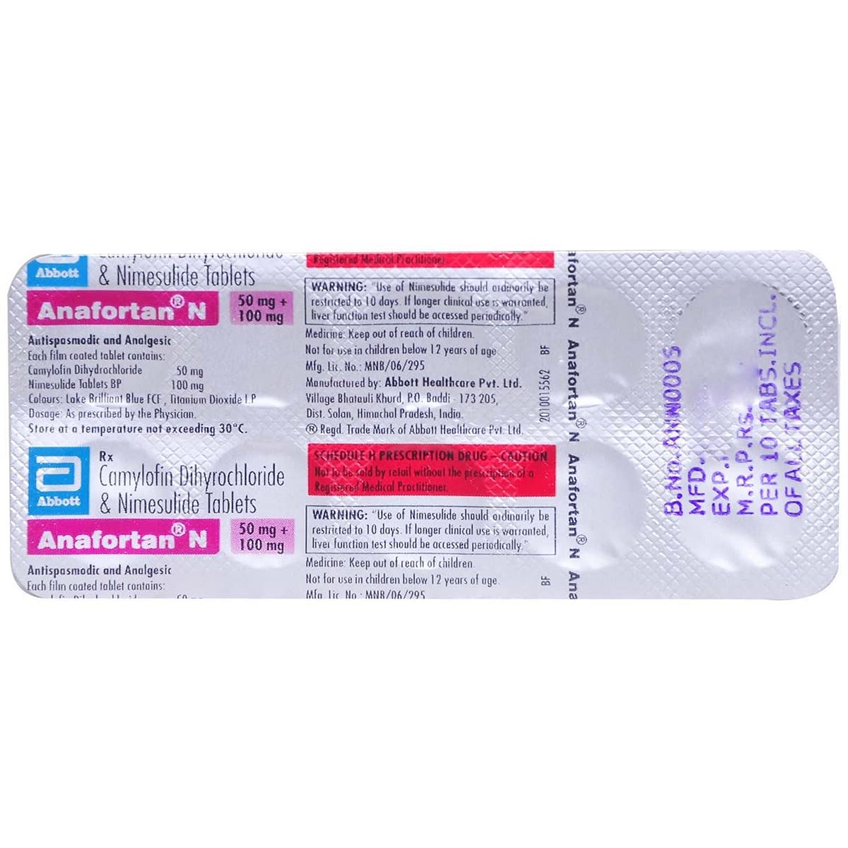 Anafortan-N 100mg/50mg - Strip of 10 Tablets