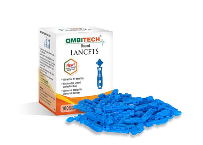 AccuSure Simple Blood Monitoring System , 100 Test Strips with Ambi Tech 100 Round Lancets