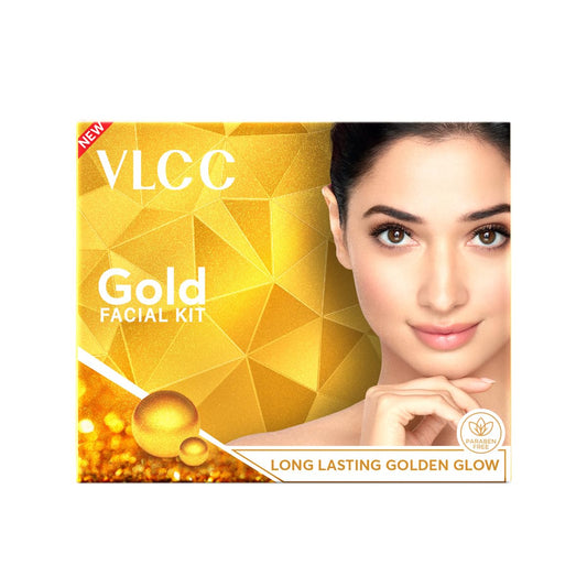 VLCC Gold Facial Kit, Bright & Glowing Skin - 60g | Pamper your Skin for a Luminous Glow | Parlour Glow with 24K Gold Bhasma, Rose Extracts, Turmeric & Aloe Vera.