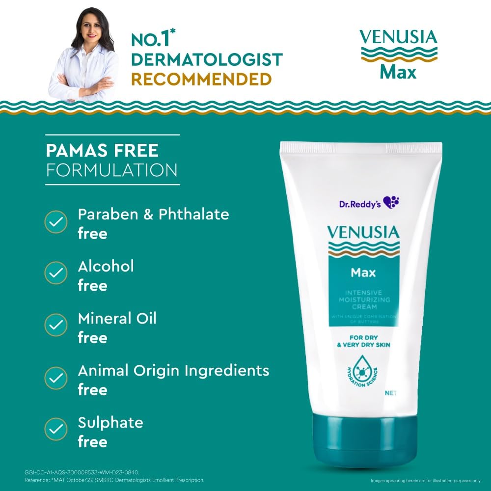 Dr. Reddy’s Venusia Max For Dry Skin With Shea Butter & Cocoa Butter - Pack of 2x150g Intensive Moisturizing Cream