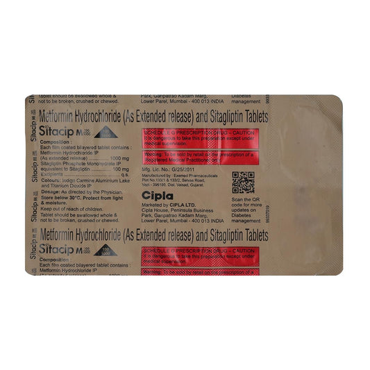 Sitacip M 100/1000 -Strip of 10 Tablets